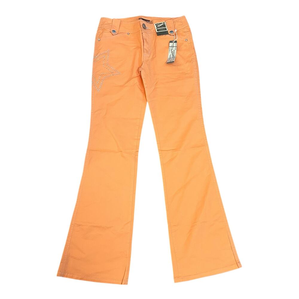 Y2K Clash USA Orange Low Rise Vintage Flare Pants Juniors Size 7 Sequin Star